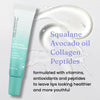 bottle of Urban Skin RX Hydrating Lip Treatment next to clear swatch of product and list of nourishing ingredients to hydrate lips