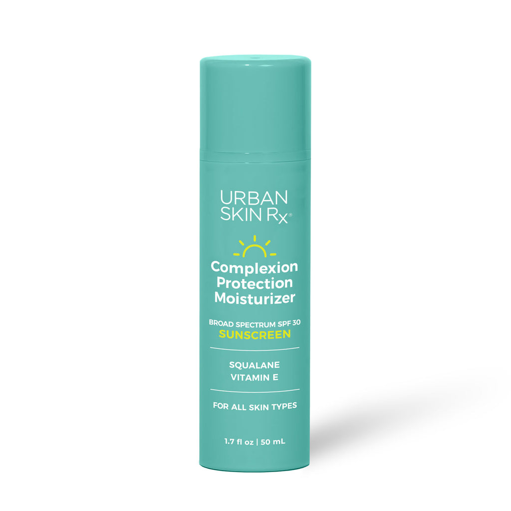 Bottle of USRX Complexion Protection Moisturizer Sunscreen with SPF 30 on a white background