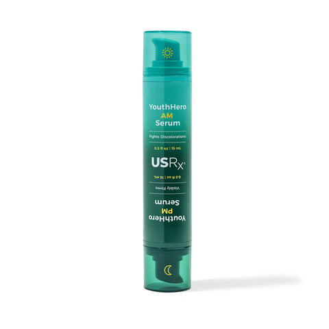 Bottle of USRX YouthHero AM/PM Serum includes serums for morning and nighttime use for firmer and more even skin