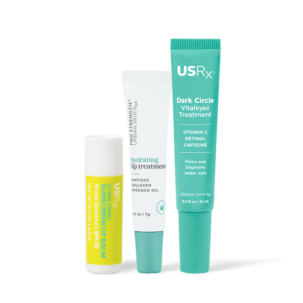 Urban Skin Rx Protect Your Pout Trio, three lip products on a white background