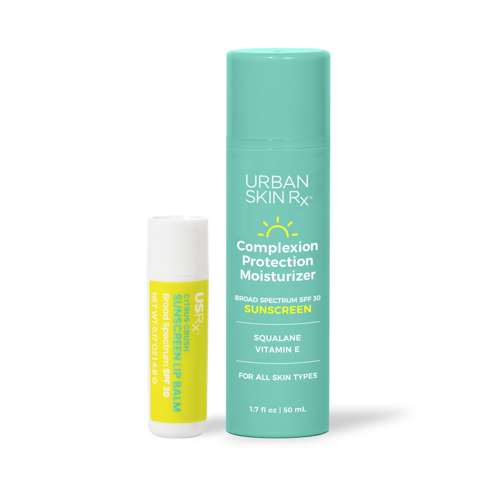 Duo of Urban Skin RX Sunscreen Lip Balm and Complexion Protection Moisturizer Sunscreen SPF30 are a great combination to protect skin