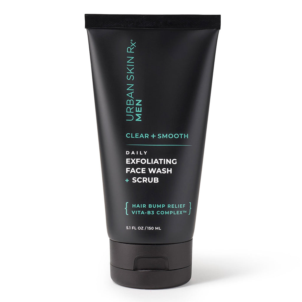 5.1 ounce Bottle of Urban Skin RX Men's Exfoliating Face Wash + Scrub on a white background